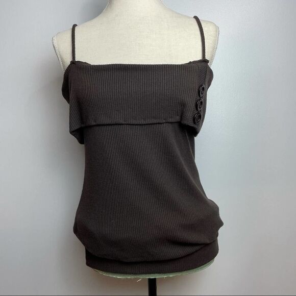 Pretty Girl Solid Brown Off the Shoulder Spaghetti Strap 100% Cotton Blouse L - Picture 10 of 11